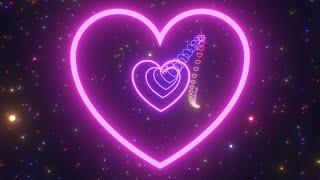 Moving Long Beautiful Neon Glowing Ultraviolet Curvy 3D Heart Tunnel 4K Motion Background for Edits