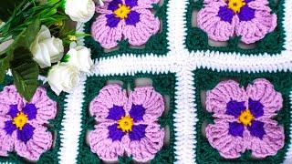 How to crochet easy violets flowers blanket afghan  pattern by marifu6a