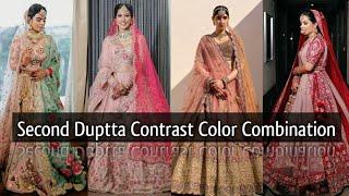 Appealing Wedding Lehenga With Contrast Color Dupatta  Double Dupatta Color Combination Ideas