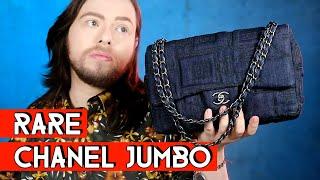 Rare CHANEL Jumbo bag in navy denim with perfume bottle embroidery - review and wear  and tear