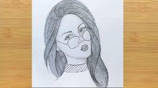 How to draw a Girl with Glasses  Face drawing