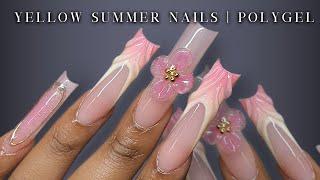 CUTE FLORAL POLYGEL NAILS Aura Nails + polygel removal  Summer Nails