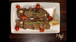 استیک - طرز تهیه استیک با سیر و رزماری- فیله گوساله - how to make steak with garlic and rosemary