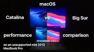 macOS 11 Big Sur vs macOS 10.15 Catalina performance comparison on unsupported Mid 2012 MacBook Pro