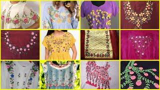 Latest hand embroidered eid dresses  decent and cute neckline embroidery designs  kurti designs