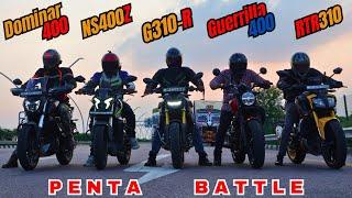 Guerrilla 450 vs NS400z vs RTR310 vs Dominar 400 vs BMW G310R Penta Battle