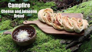Campfire Cooking.  Jalapeño and Cheese Bread Baked in a Reflector Oven. Quick French Onion Soup.