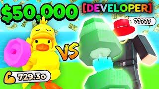 I Challenged DEVELOPER To $50000 Strength Battle in Arm Wrestling Simulator Roblox