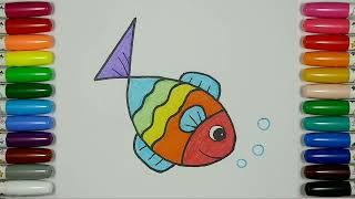 儿童简笔画 - 用“4”字画一条鱼  每天一幅简笔画136  零基础学画画  Painting and coloring - fish