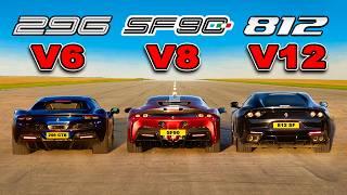 Ferrari V12 vs V8 vs V6 DRAG RACE