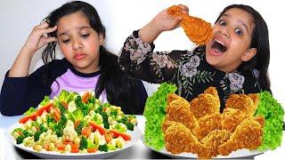 شفا و سوسو تعليم المشاركة Shfa and Soso Learn to Share Food Vegetables and Fried Chicken for Kids