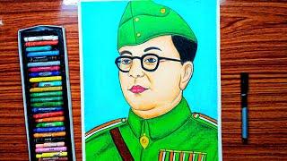 Netaji subhash chandra bose drawing very easily।How to draw netaji step by step।with oil pastel