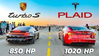 КТО ПОБЕДИТ? Tesla PLAID vs Porsche 911 Turbo vs Kawasaki ZX-10R + AMG S63 vs Bentley GT