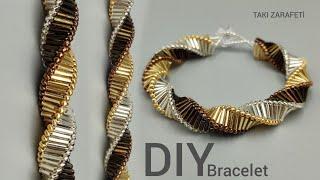 Triple spiral bracelet. Bugle twisted bead bracelet Tutorial.Boru boncuktan burgulu bileklik yapımı