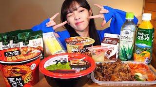 편의점 먹방 2탄짜파구리 돼지고기도시락 틈새라면 생생우동 샌드위치 쁘띠첼 등Mukbang Eating Show