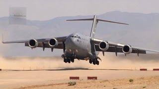 MIGHTY C-17 Globemaster III LandingTakeoff On A Dirt Airfield