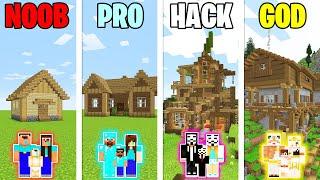Minecraft WOODEN HOUSE BUILD CHALLENGE - NOOB vs PRO vs HACKER vs GOD in Minecraft