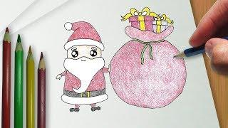 Como desenhar o Papai Noel kawaii - Desenhos de Natal