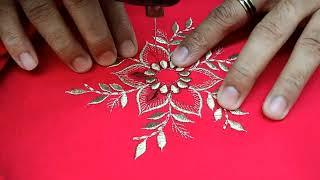 Zari thread embroidery designs  Machine embroidery flower making tutorial  Zari thread work