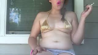 Chubby Goddess D Smoking in Bikini Top