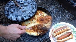 Home Made Chili With Hot Dogs & Corn Bread Lodge #12 Camp Dutch Oven