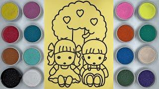 Colored Sand Painting Cute Girl and Boy