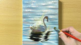 Swan on a Sparkling Lake  Acrylic Painting  STEP by STEP #231