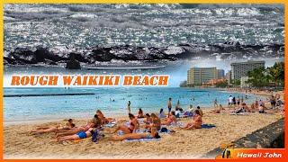 Rough Waikiki Beach  NO SURFING DAYS  Queens Beach ️ Waikiki Wall  Hawaii Beach Walk