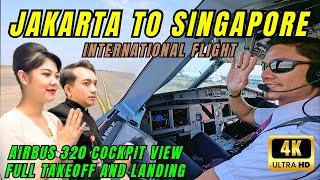 INTERNATIONAL FLIGHT - JAKARTA TO SINGAPORE  AIRBUS A320 COCKPIT VIEW FULL TAKEOFF AND LANDING