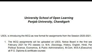 PU Updates  Notice regarding New format of Assignments  USOL assignments of PG UG courses