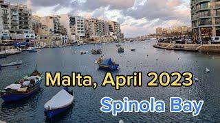 Malta - Spinola Bay - walking tour and street view April 2023. Мальта Спинола бэй апрель 2023.