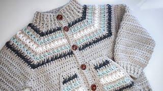 Crochet #77 How to crochet boys cardigan  jacket Part 2