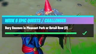 Bury Gnomes in Pleasant Park or Retail Row 2 All Locations - Fortnite Week 5 Challenges