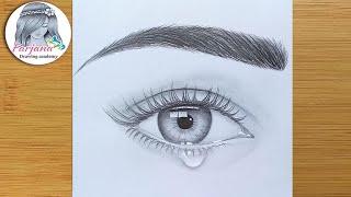 How to draw an eye with teardrop for Beginners  EASY WAY TO DRAW A REALISTIC EYE 