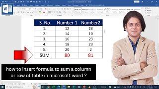 how to insert formula to sum a column or row of table in Microsoft word?