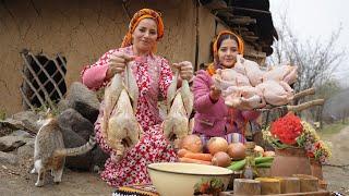 Rice Stuffed with Turkey and Chicken Slices which Cooked in Village Kitchen