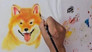 How to paint a cute dog on T shirt 在T恤上畫柴犬