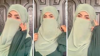 Easiest Niqab Style  Full coverage Arabic Hijab Tutorial