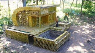 Building The Most Creative Luxury Villa By Bamboo For survival shelter In Jungle