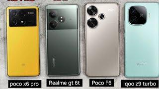 iqoo z9 turbo vs poco x6 pro vs poco f6 vs realme gt 6t Bgmi test battery test charging gaming