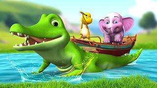 Crocodile Saves Dinosaur T Rex and Elephant to Cross the River with Boat in Jungle Funny Dino Videos