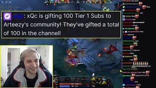 xQc gifted 100 subs to Arteezys PMA community