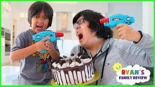 Ryan Laser Tag Blasters Challenge vs Daddy for Cake