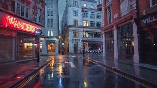 London Rain Walk in DESERTED West End Soho & Marylebone Streets - Saturday Morning City Ambience