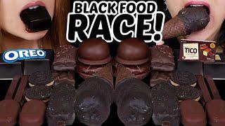ASMR ONLY BLACK FOODS RACE OREO ICE CREAM CONE DARK CHOCOLATE TICO ICE CREAM WARABI MOCHI 먹방