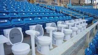 Ohio baseball team adds row of toilet sets behind home plate