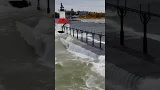 Massive waves slamming in to St. Joseph Lighthouse #drone #newvideo