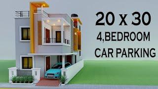 600 sqft 4 Bedroom Car Parking House Plan20x30 Duplex Car Parking House Elevation3D House Map