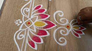 Easy border rangoli designs  Sravanamasam muggulu  Friday rangoli  Lotus rangoli for Lakshmi puja