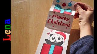 Weihnachtskarte basteln  Geschenk zeichnen Panda  Christmas Surprise Gift box with Panda drawing
